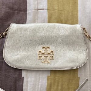 Tory Burch Britten Metallic Leather Clutch